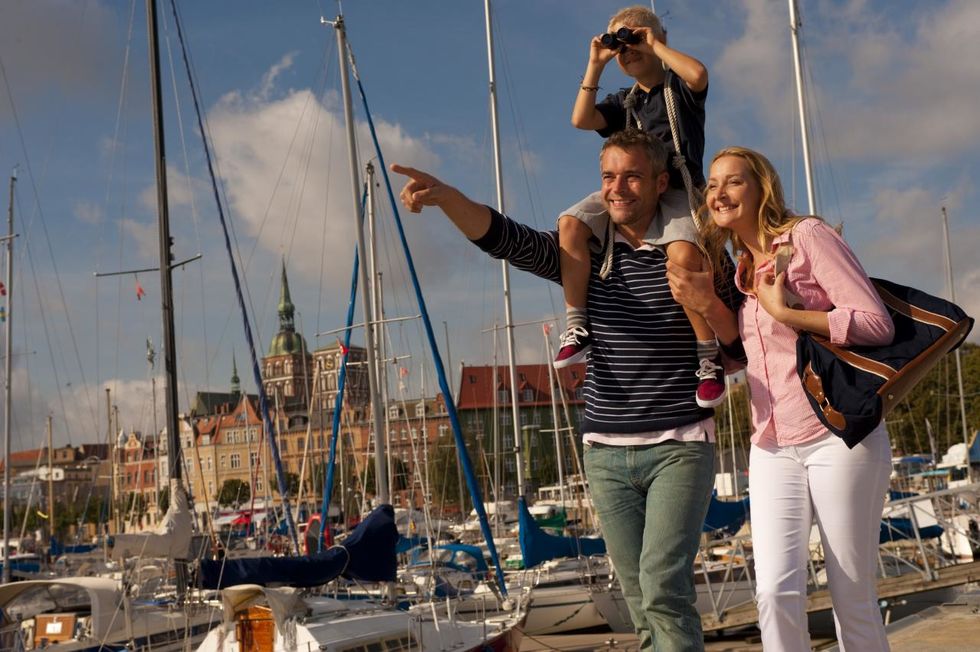 Family at Stralsund city harbor