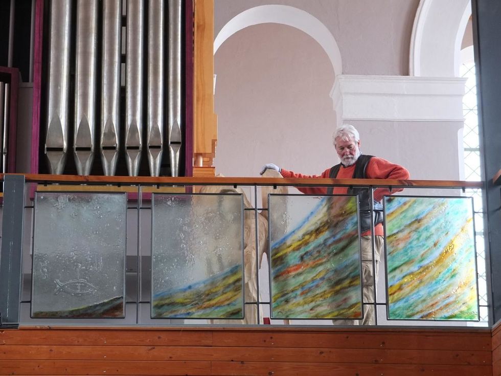 Glastafeln für die Orgelempore, Kirche Peitz