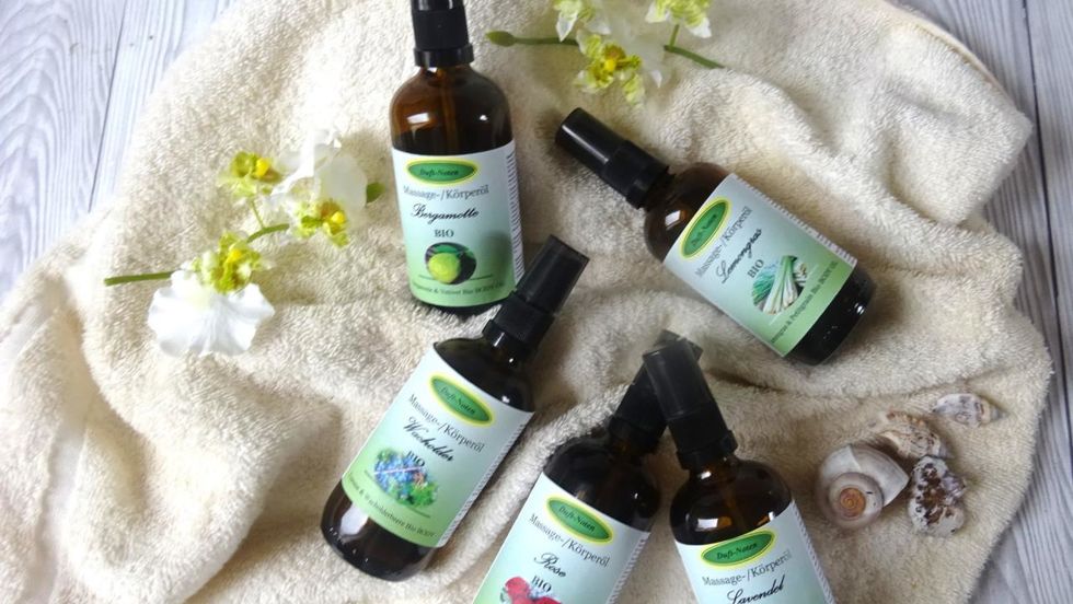 Organic plant oils, enriched with various essential oils